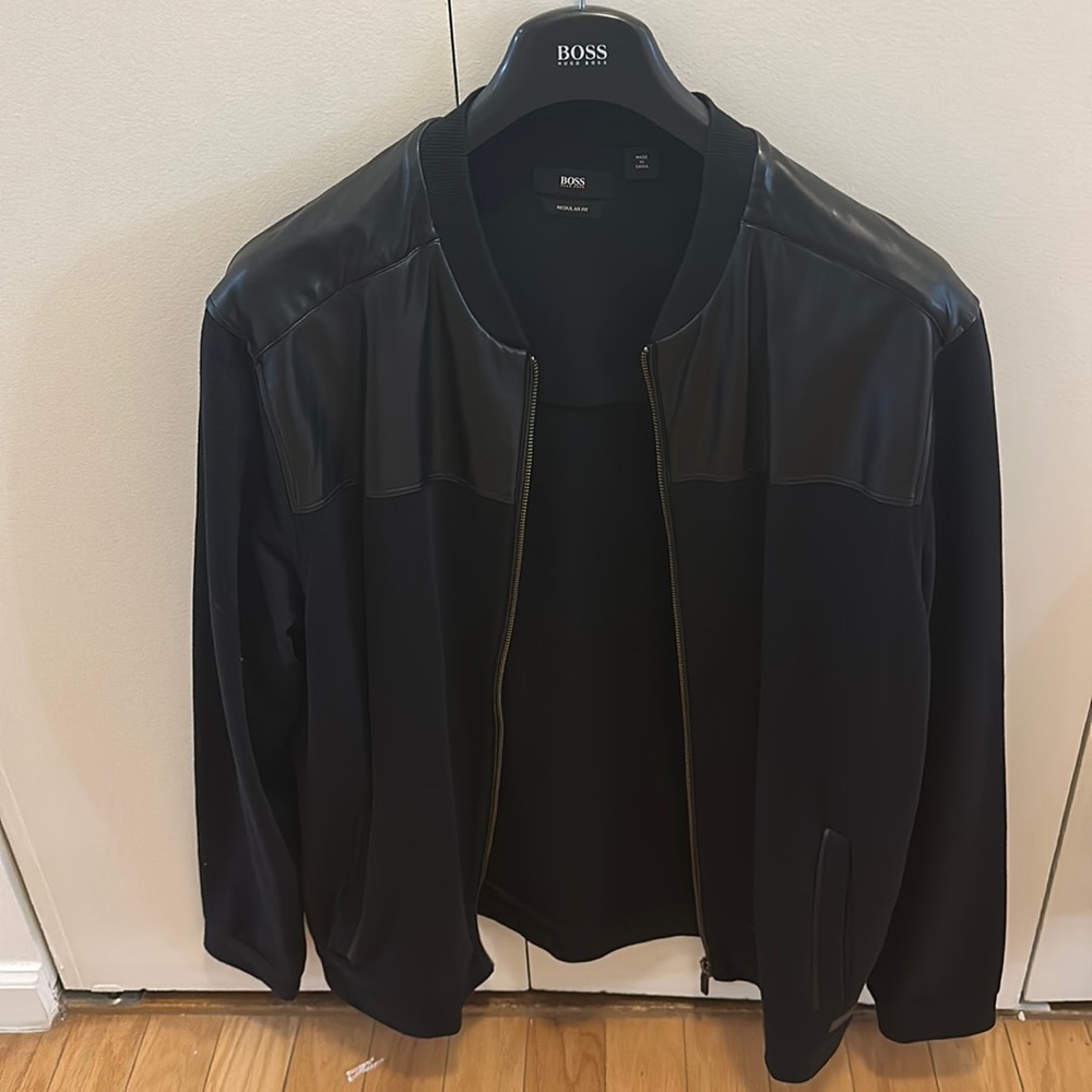 Hugo boss black jacket with leather trim